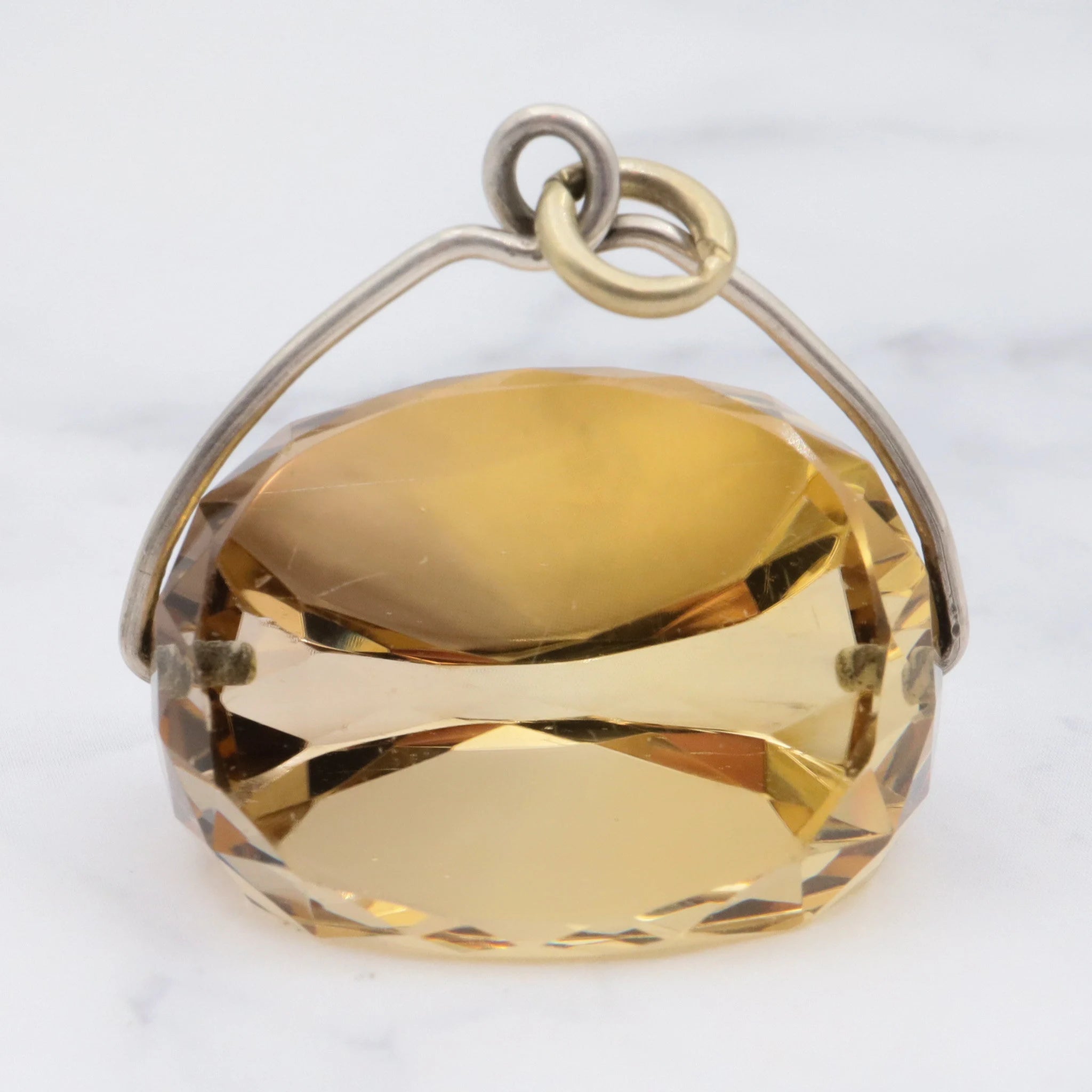 Antique Victorian faceted citrine spinning signet fob with sterling silver wire